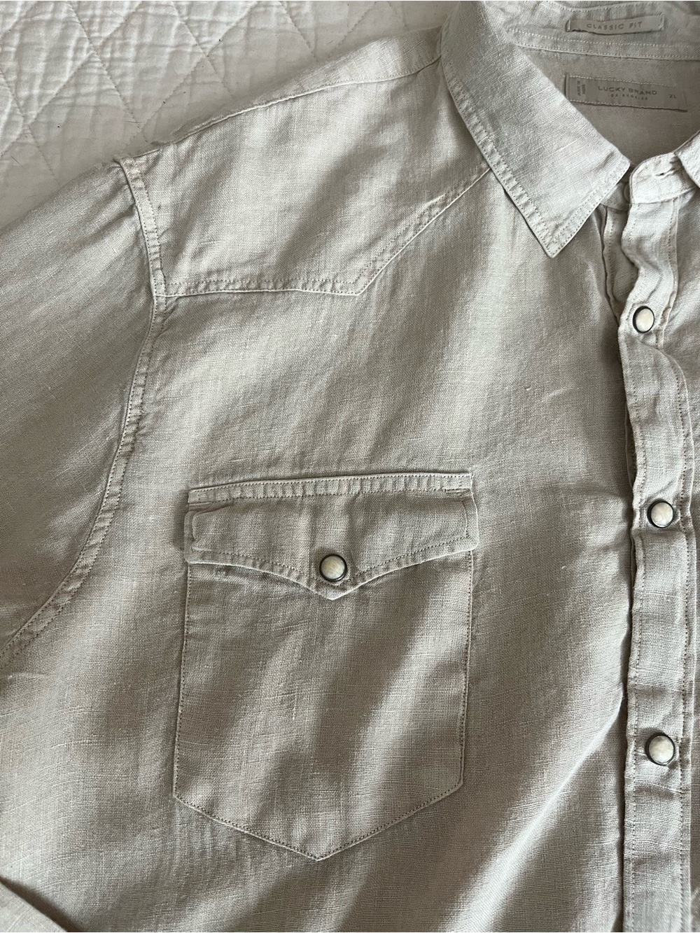 Lucky Brand Men's Linen Western Style Light Beige Button-Down Shirt Snaps Sz XL